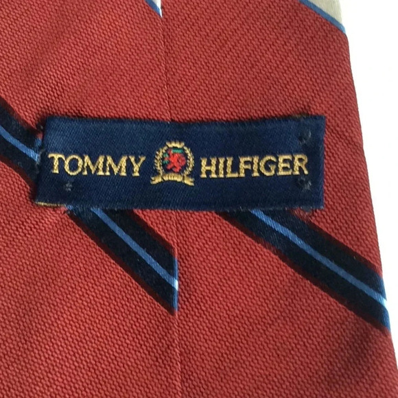 Tommy Hilfiger Maroon & Blue Striped Silk Tie - Picture 5 of 7